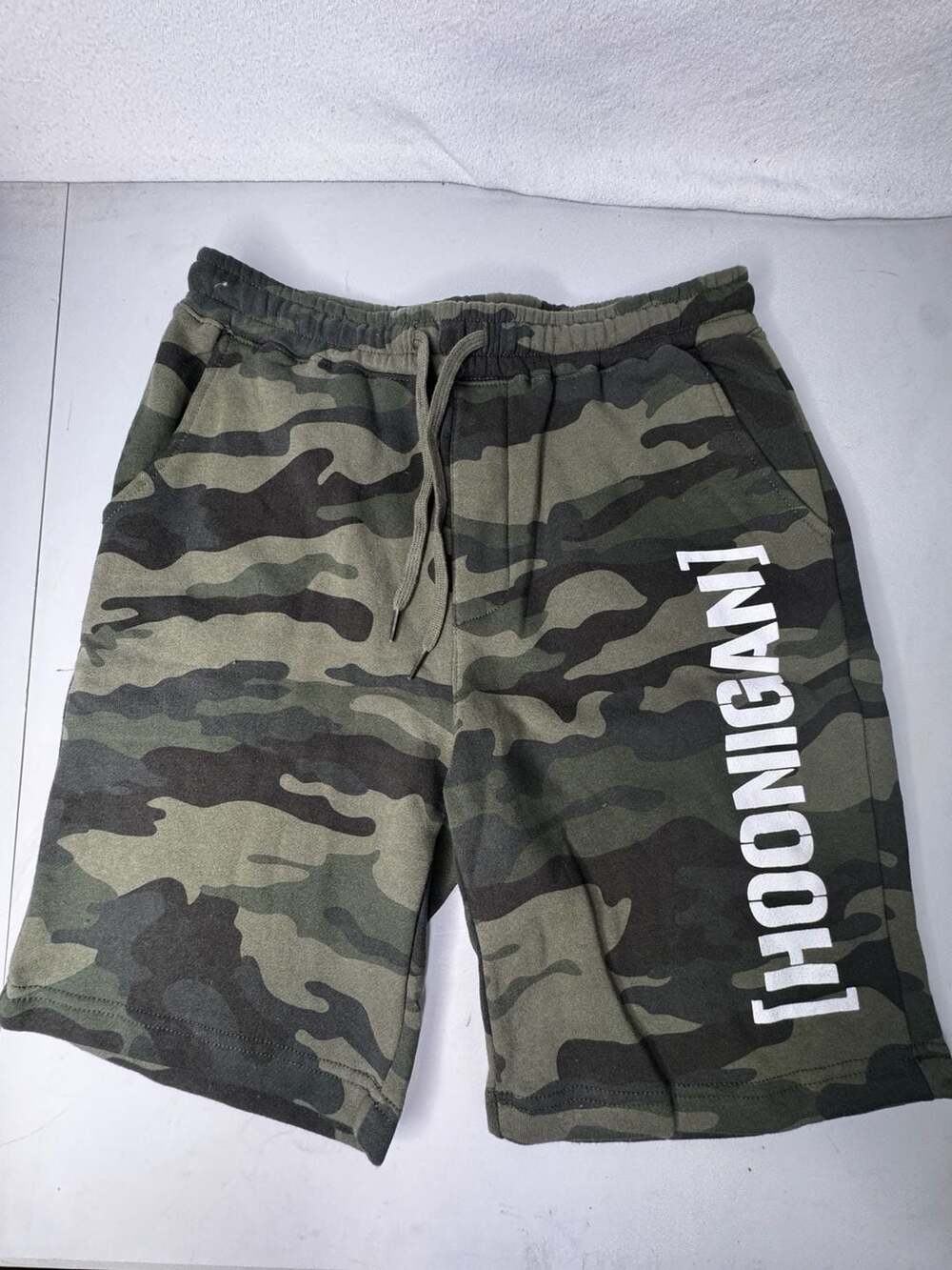 Hoonigan Sweat Shorts Size S Green Camo Fleece Drawstring